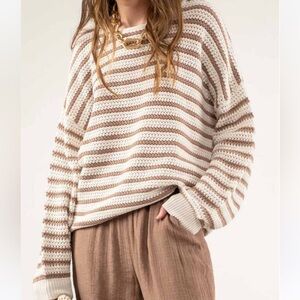 Blu Pepper 100% Cotton Cream and Brown Striped Sweater